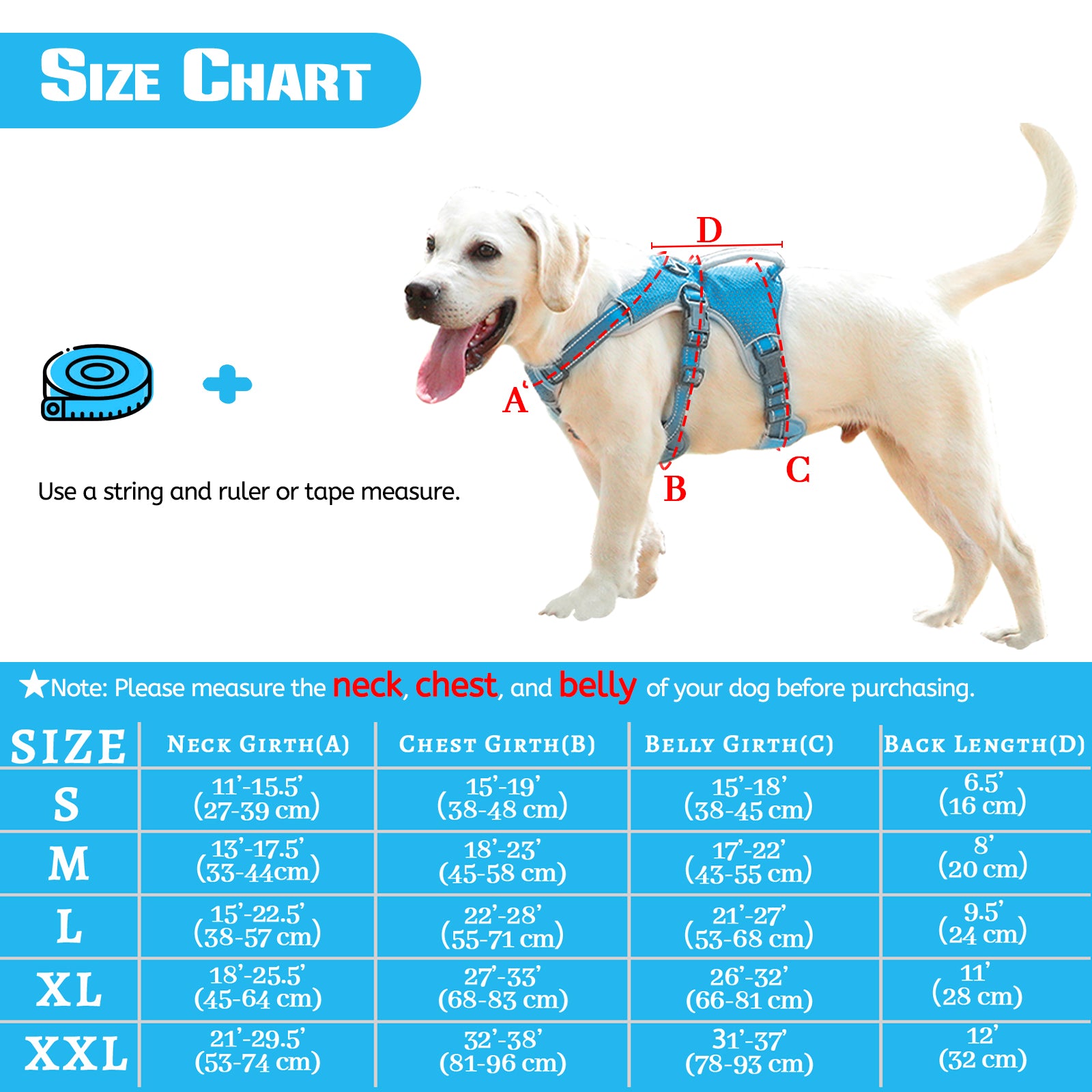 Escape Proof Dog Harness Size Chart